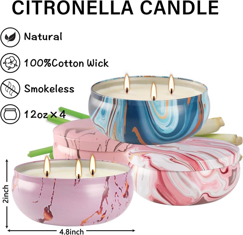 CLTNIKET 4 Pack Citronella Candles-3 Wick Scented Candles,Outdoor Candle Bulk 12 oz Large Candle Gift for Patio,Summer Gifts,Anniversaries GIF. - Image 3